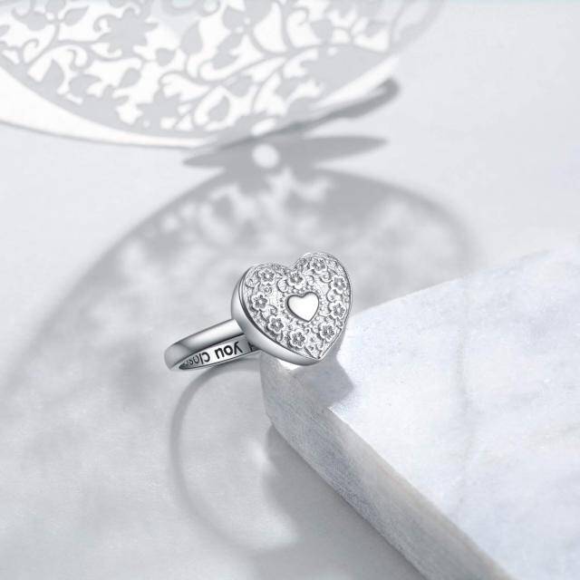 Sterling Silver Heart Urn Ring with Engraved Word-2