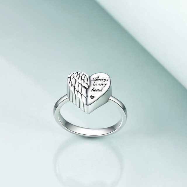 Bague en argent sterling en forme de coeur pour urne avec ailes d'ange-3