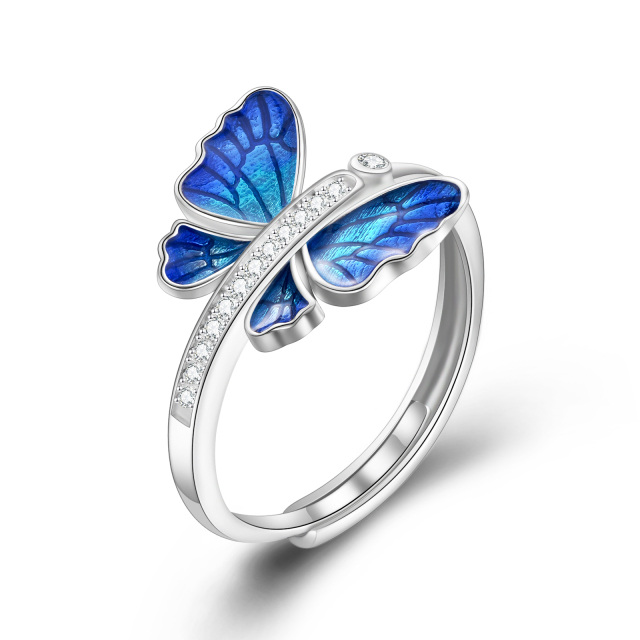 Sterling Silber kreisförmig Cubic Zirkonia Schmetterling offener Ring-0