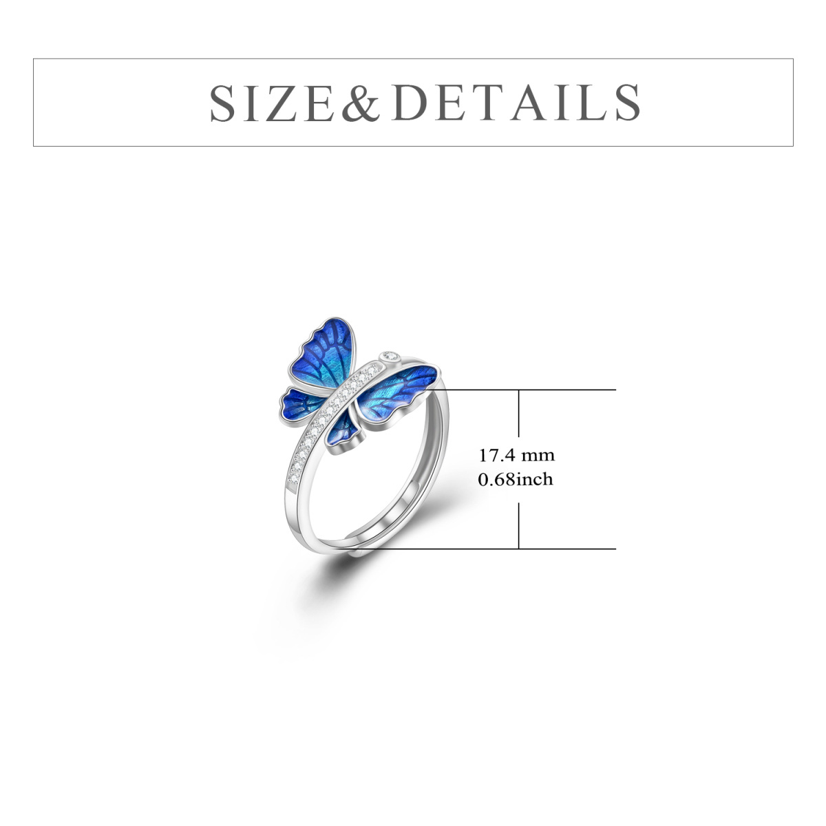 Sterling Silber kreisförmig Cubic Zirkonia Schmetterling offener Ring-5