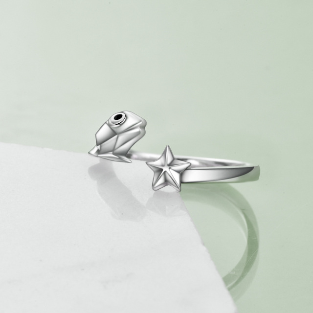 Bague ouverte grenouille et étoile en argent sterling-3