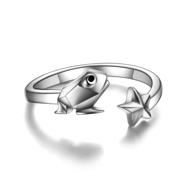 Bague ouverte grenouille et étoile en argent sterling-0