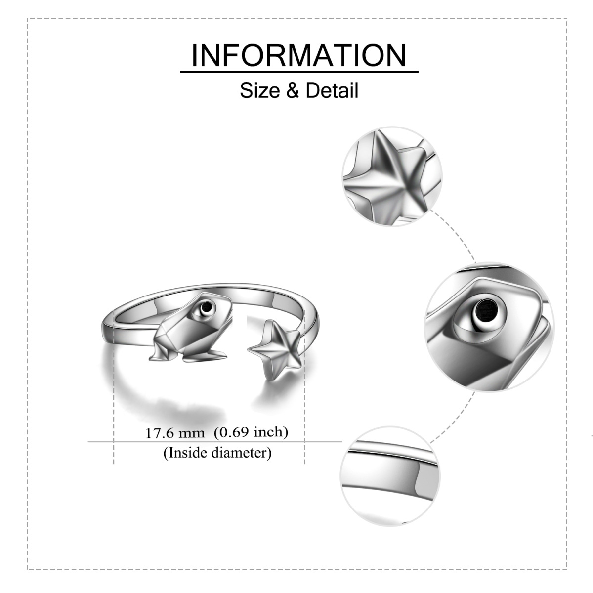 Sterling Silber Frosch & Stern Offener Ring-5