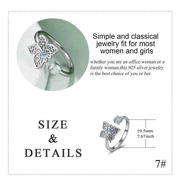 Sterling Silver Circular Shaped Zircon Butterfly Open Ring-4
