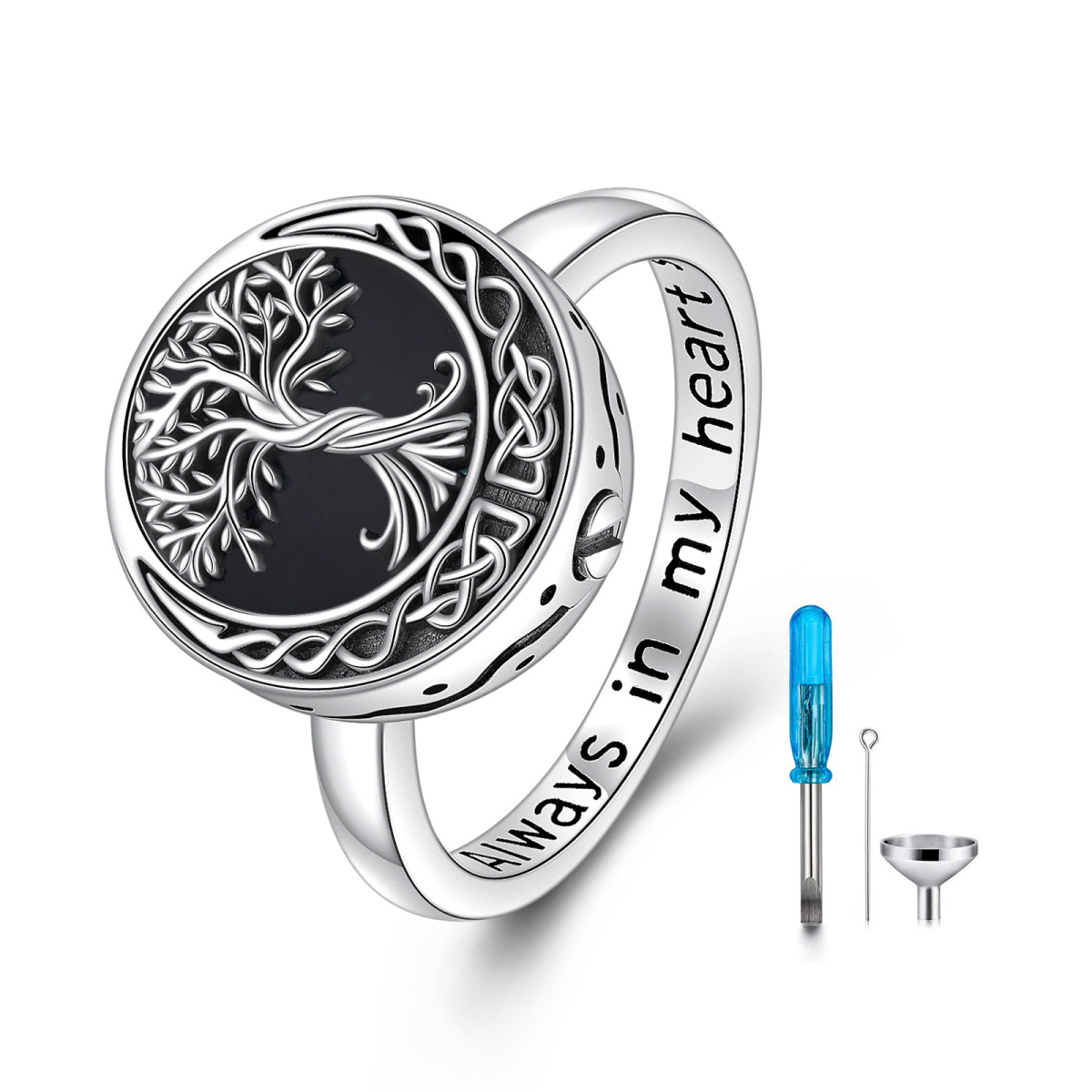 Sterling Silver Agate Tree Of Life & Celtic Knot Urn Ring-1