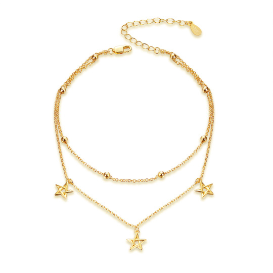 Sterling Silver with Yellow Gold Plated Star Multi-layered Anklet