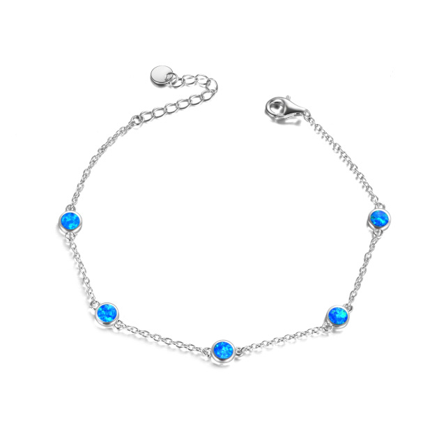 Sterling Silver Circular Shaped Opal Single Layer Anklet-1