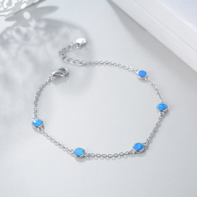 Sterling Silver Circular Shaped Opal Single Layer Anklet-3