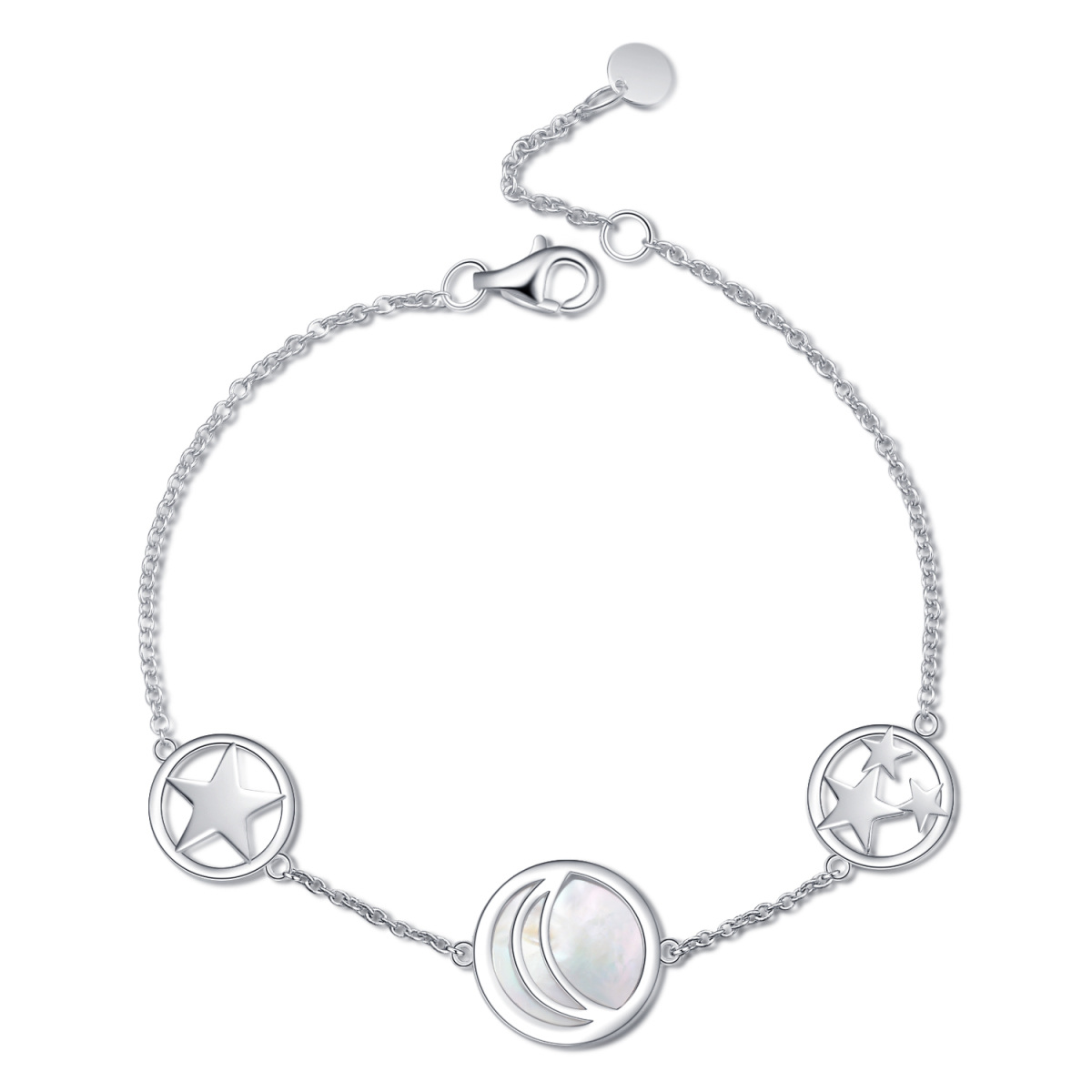 Sterling Silber Rund Opal Mond Anhänger Armband-1