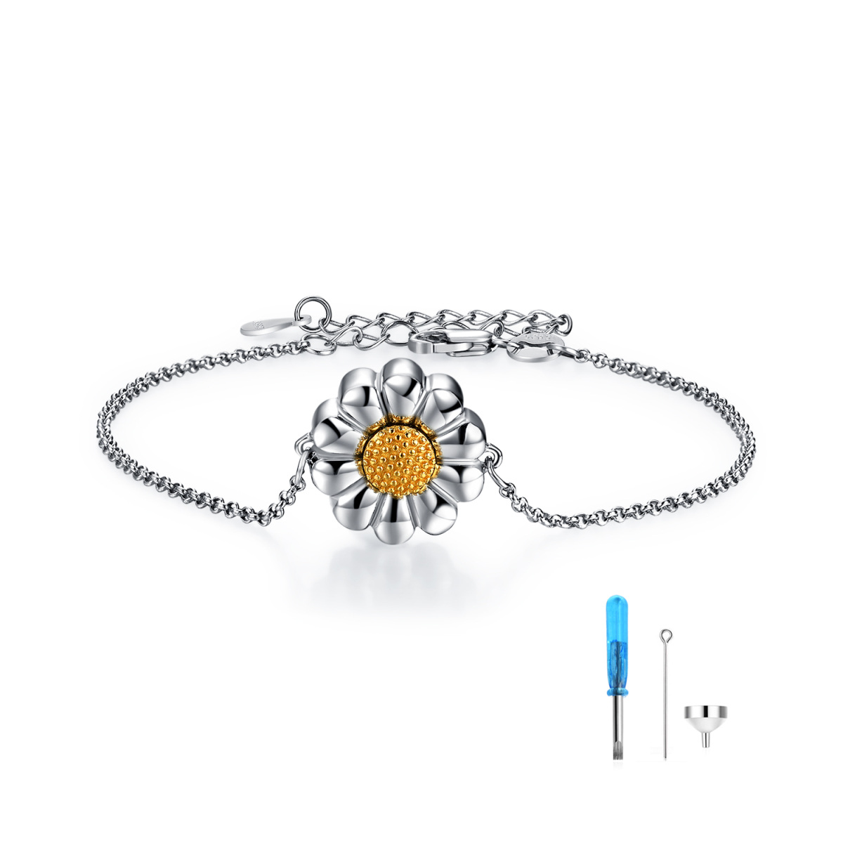 Sterling Silver Two-tone Sunflower Daisy Urn Bracelet for Ashes-1