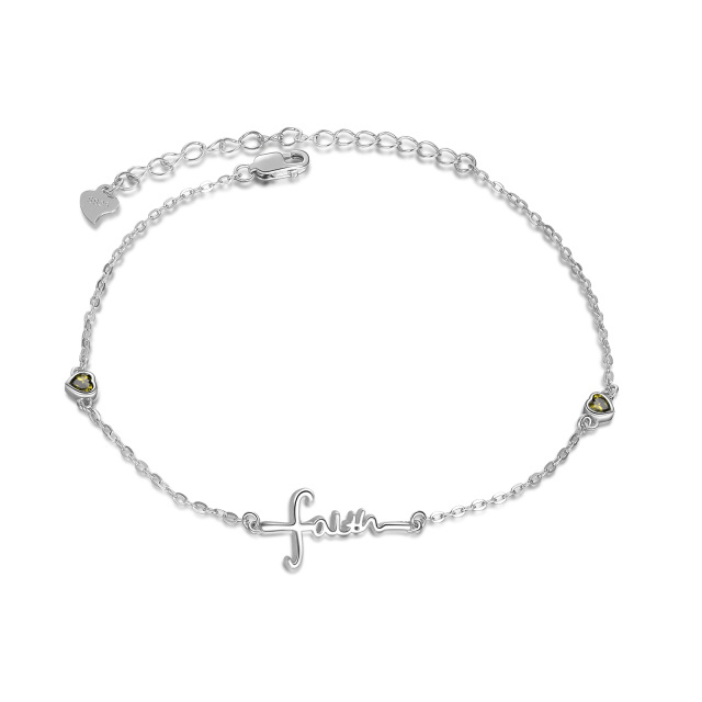 Sterling Silver Cubic Zirconia Personalized Birthstone Pendant Bracelet-0