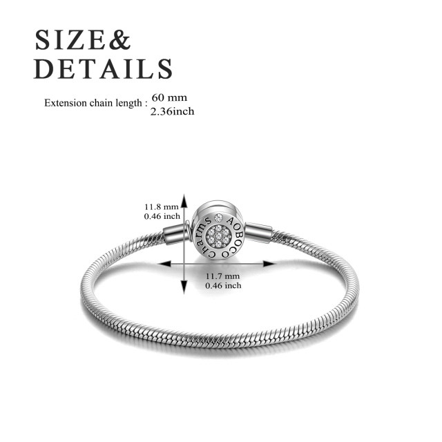Sterling Silver Circular Shaped Crystal Round Pendant Bracelet-3