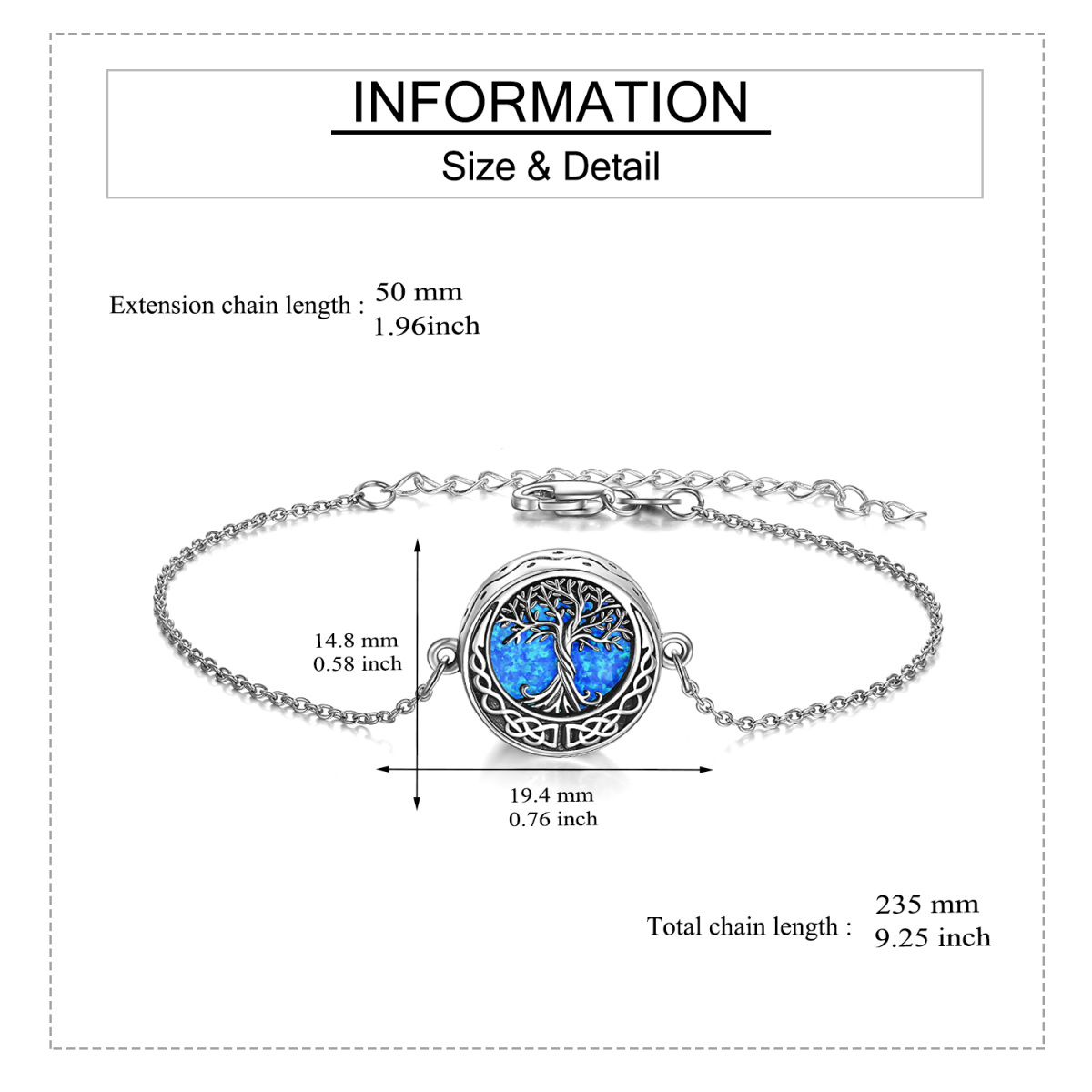 Sterling Silber Opal Baum des Lebens & keltischen Knoten Urne Armband für Asche mit eingra-6