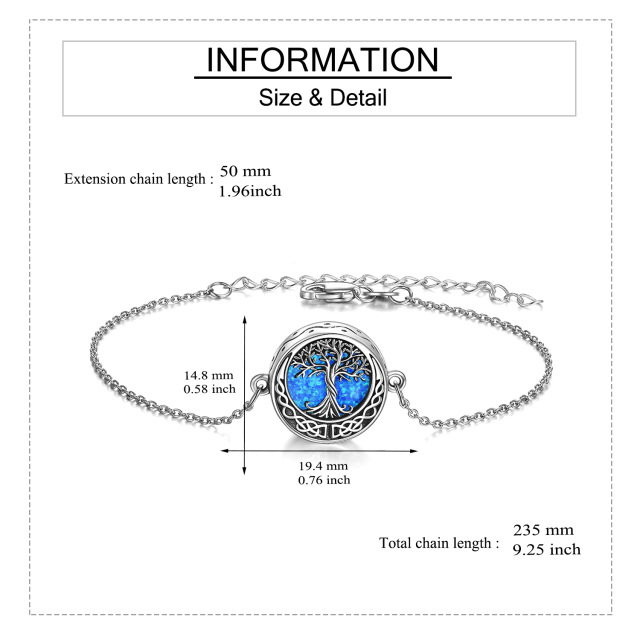 Prata esterlina Opala Árvore da vida e nó celta Pulseira de urna para cinzas com palavra g-5