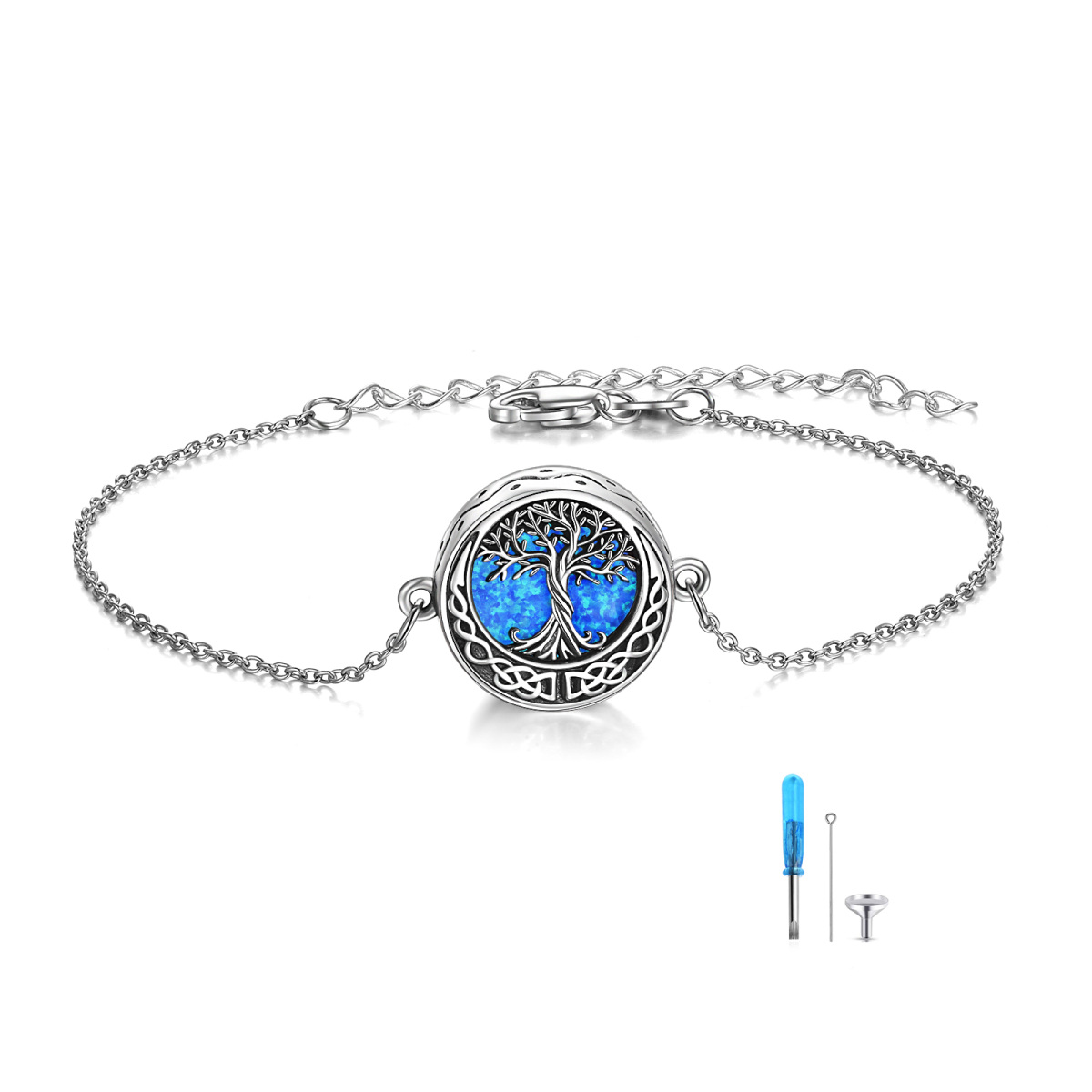 Sterling Silber Opal Baum des Lebens & keltischen Knoten Urne Armband für Asche mit eingra-1