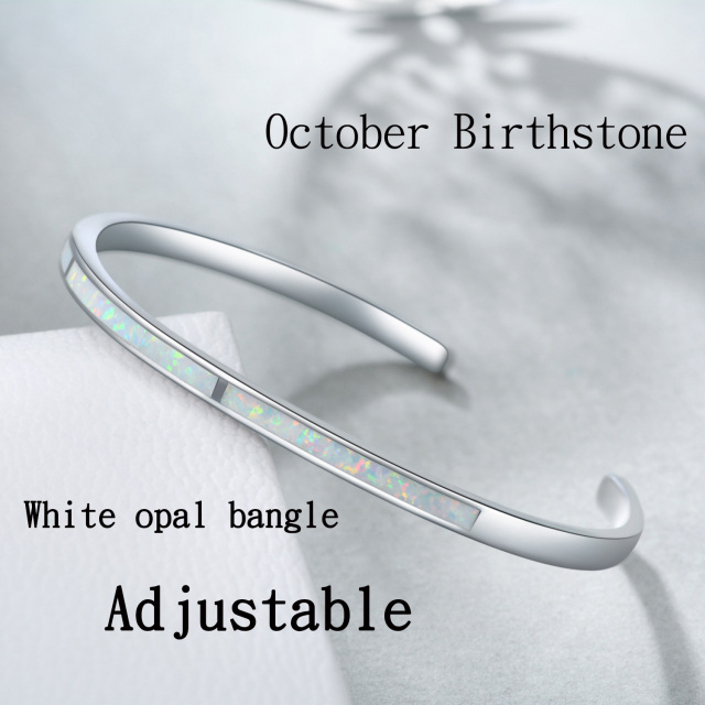 Sterling Silver Opal Engraved Bangle-4