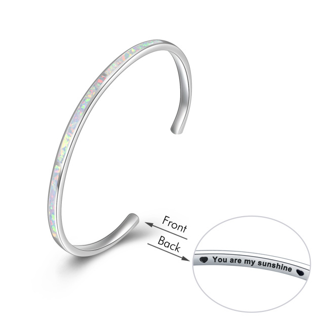 Sterling Silver Opal Engraved Bangle-1