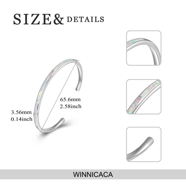 Sterling Silver Opal Engraved Bangle-5