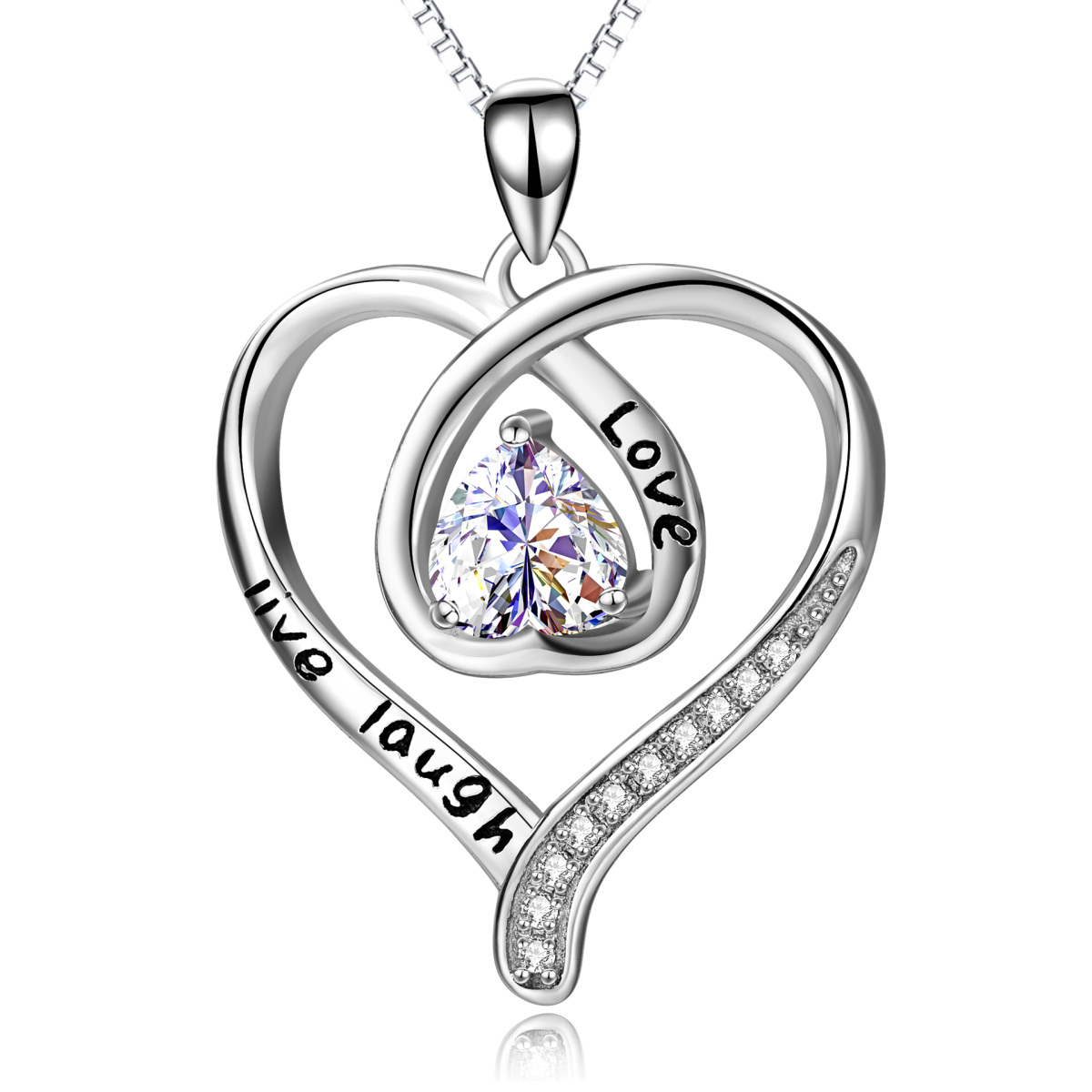 Sterling Silver Zircon Heart Pendant Necklace-1