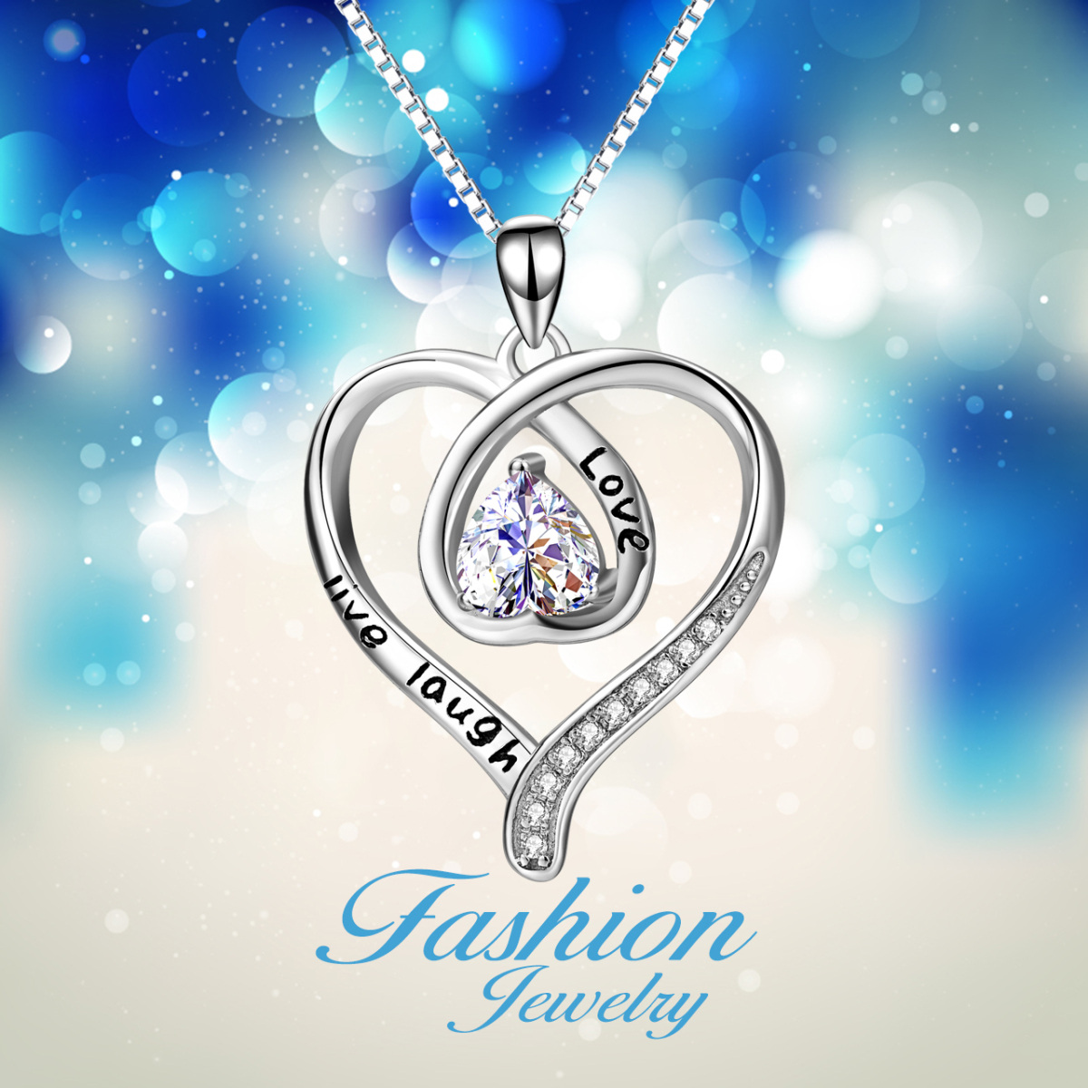 Sterling Silver Zircon Heart Pendant Necklace-5