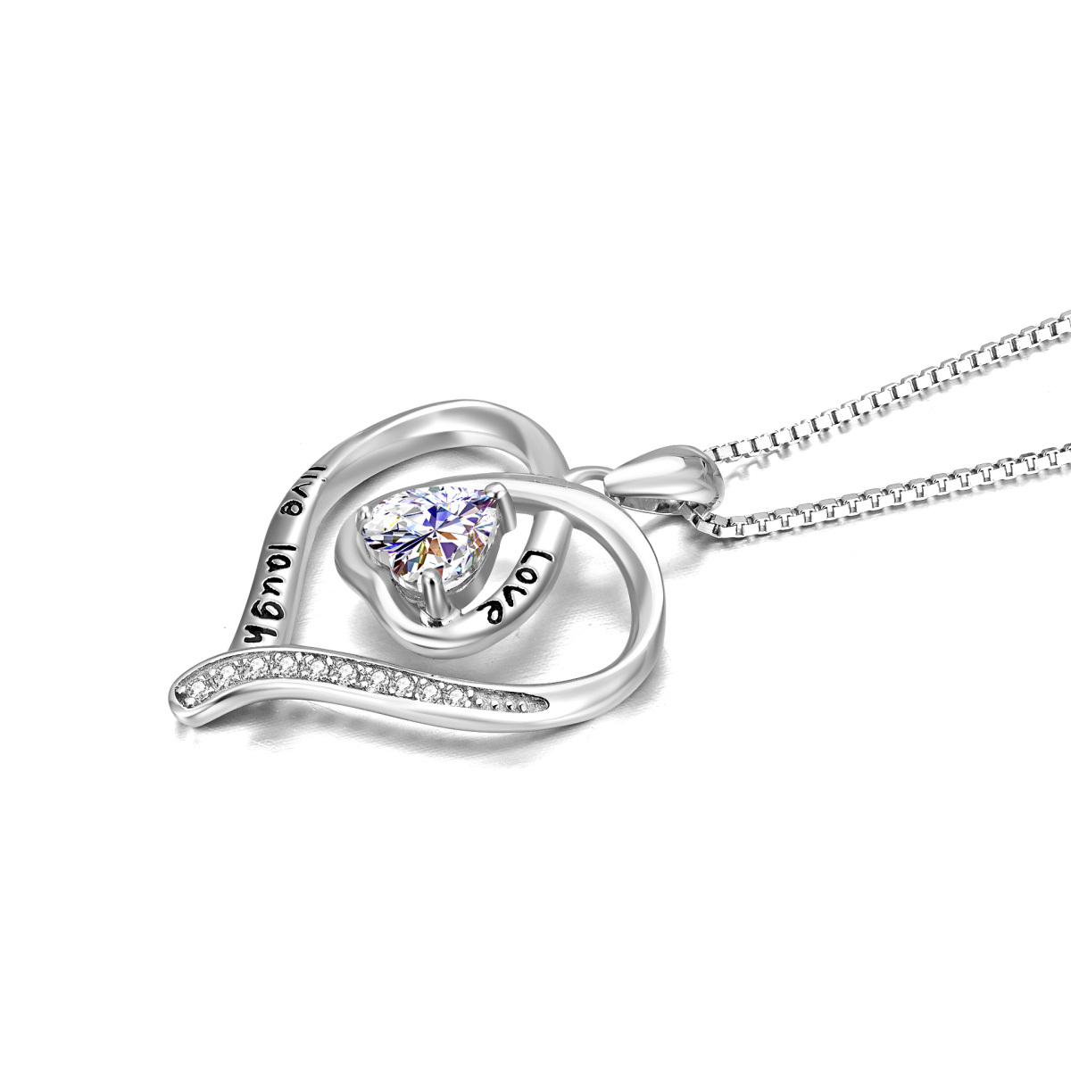 Sterling Silver Zircon Heart Pendant Necklace-3