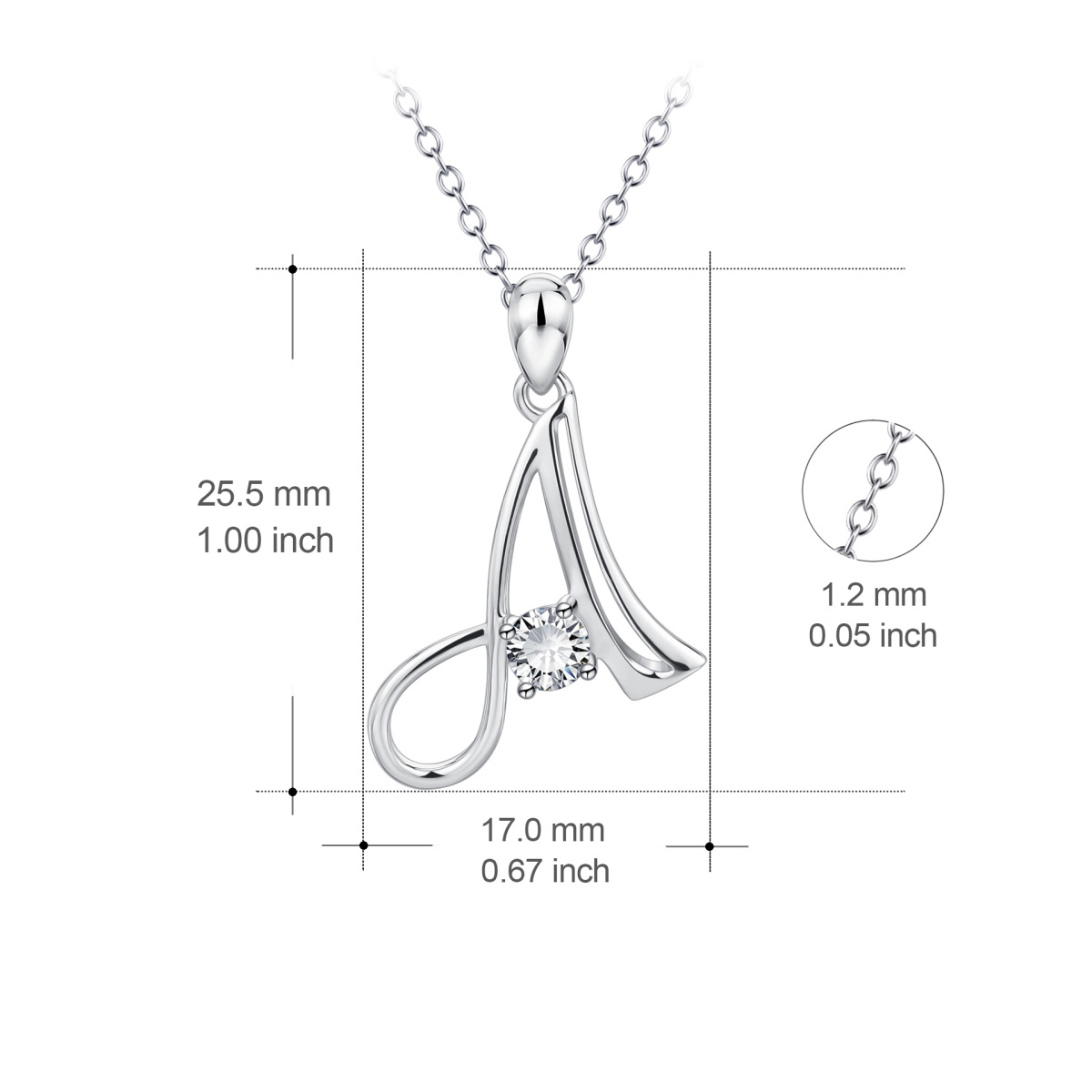 Sterling Silver CZ Personalized Initial Letter Pendant Necklace with Initial Letter A-4