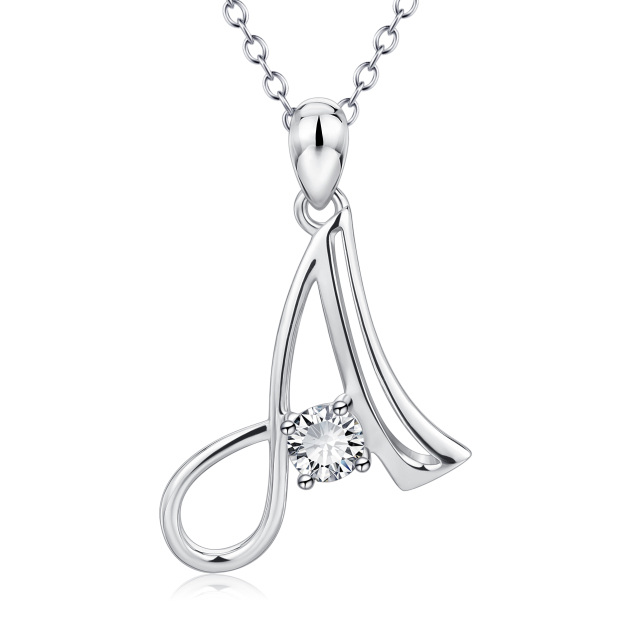 Collana con ciondolo con lettera iniziale personalizzata in argento sterling CZ con la lettera iniziale A-1