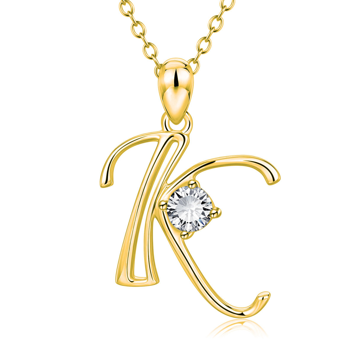 Sterling Silver Circular Shaped Cubic Zirconia Personalized Initial Letter Pendant Necklace with Initial Letter A & with Initial Letter B & with Initial Letter C & with Initial Letter D & with Initial Letter E & with Initial Letter F & with Initial Letter G & with Initial Letter H-1