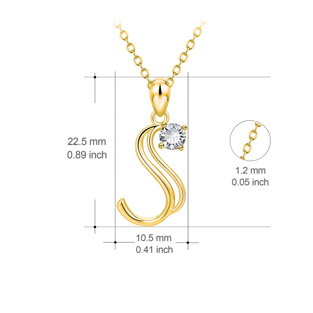 Sterling Silver with Yellow Gold Plated Circular Shaped Cubic Zirconia Personalized Initial Letter Pendant Necklace with Initial Letter S-3