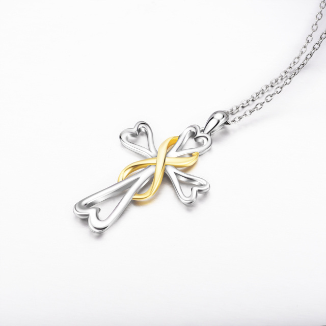 Sterling Silver Cross & Heart Pendant Necklace-2