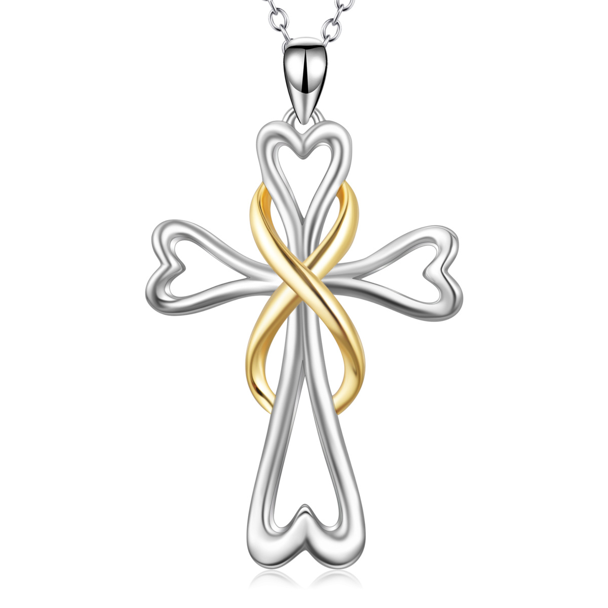 Sterling Silver Cross & Heart Pendant Necklace-1