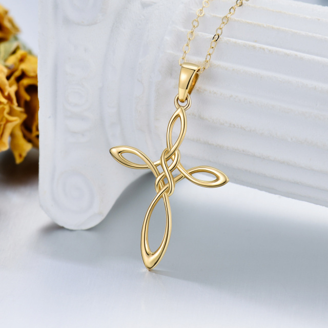 14K Gold Celtic Knot & Cross Pendant Necklace-2