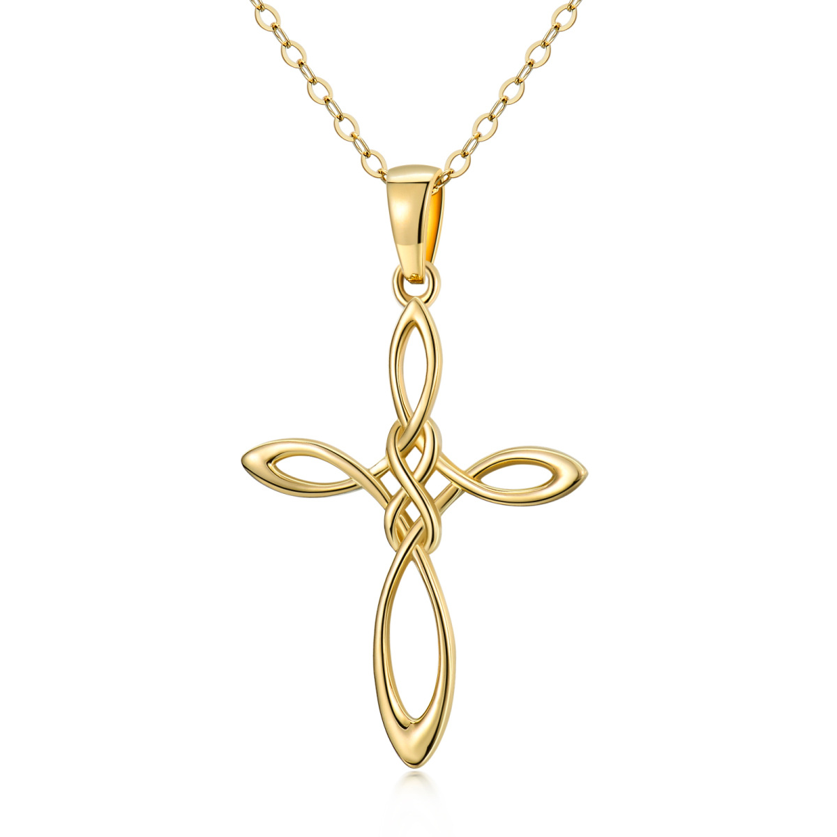 14K Gold Keltischer Knoten & Kreuz Anhänger Halskette-1
