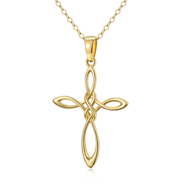 14K Gold Celtic Knot & Cross Pendant Necklace-0