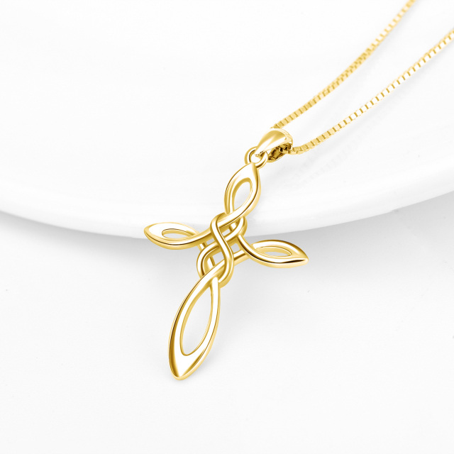 Sterling Silver with Yellow Gold Plated Celtic Knot & Cross Pendant Necklace-2