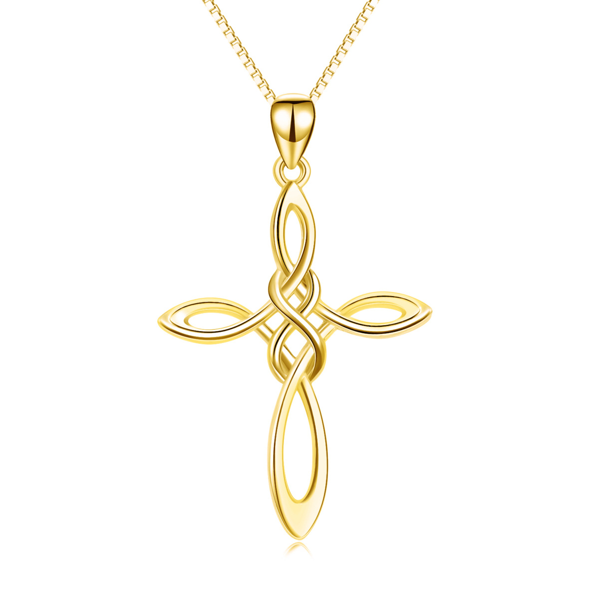 Collier en argent sterling avec pendentif nœud celtique et croix plaqué or jaune-1