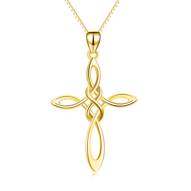 Collier en argent sterling avec pendentif nœud celtique et croix plaqué or jaune-0