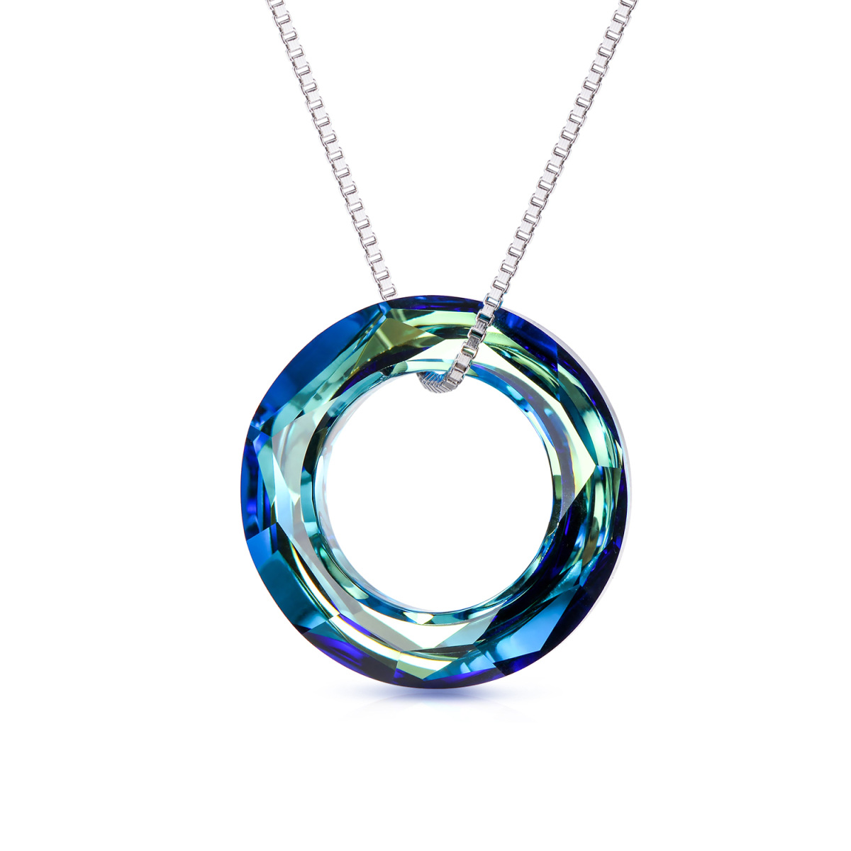 Sterling Silver Crystal Circle Pendant Necklace-1