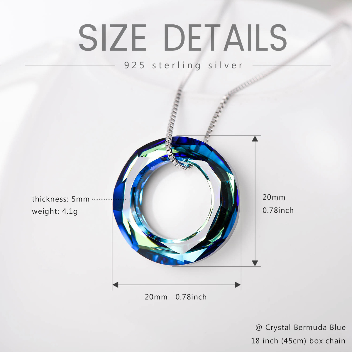 Sterling Silber Kristall Kreis Anhänger Halskette-8
