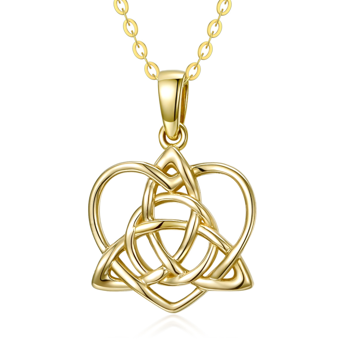 10K Gold Celtic Knot & Heart Pendant Necklace-1