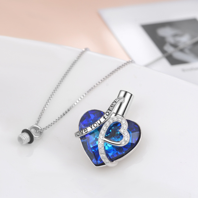 Sterling Silber Herz geformt Kristall Herz Urne Halskette für Asche mit eingraviertem Wort-5