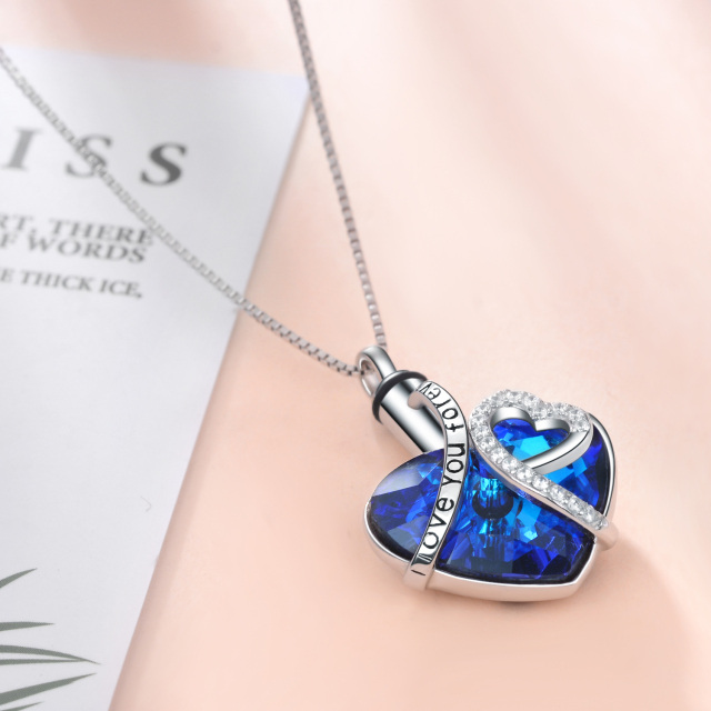 Sterling Silber Herz geformt Kristall Herz Urne Halskette für Asche mit eingraviertem Wort-4