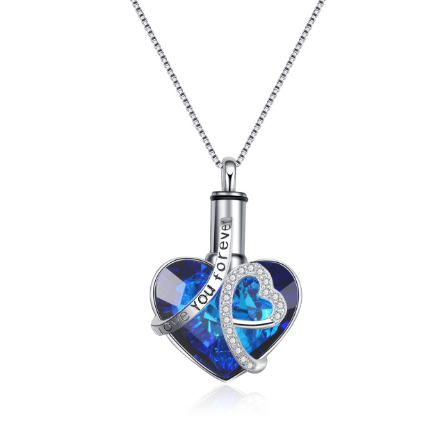 Sterling Silber Herz geformt Kristall Herz Urne Halskette für Asche mit eingraviertem Wort-3
