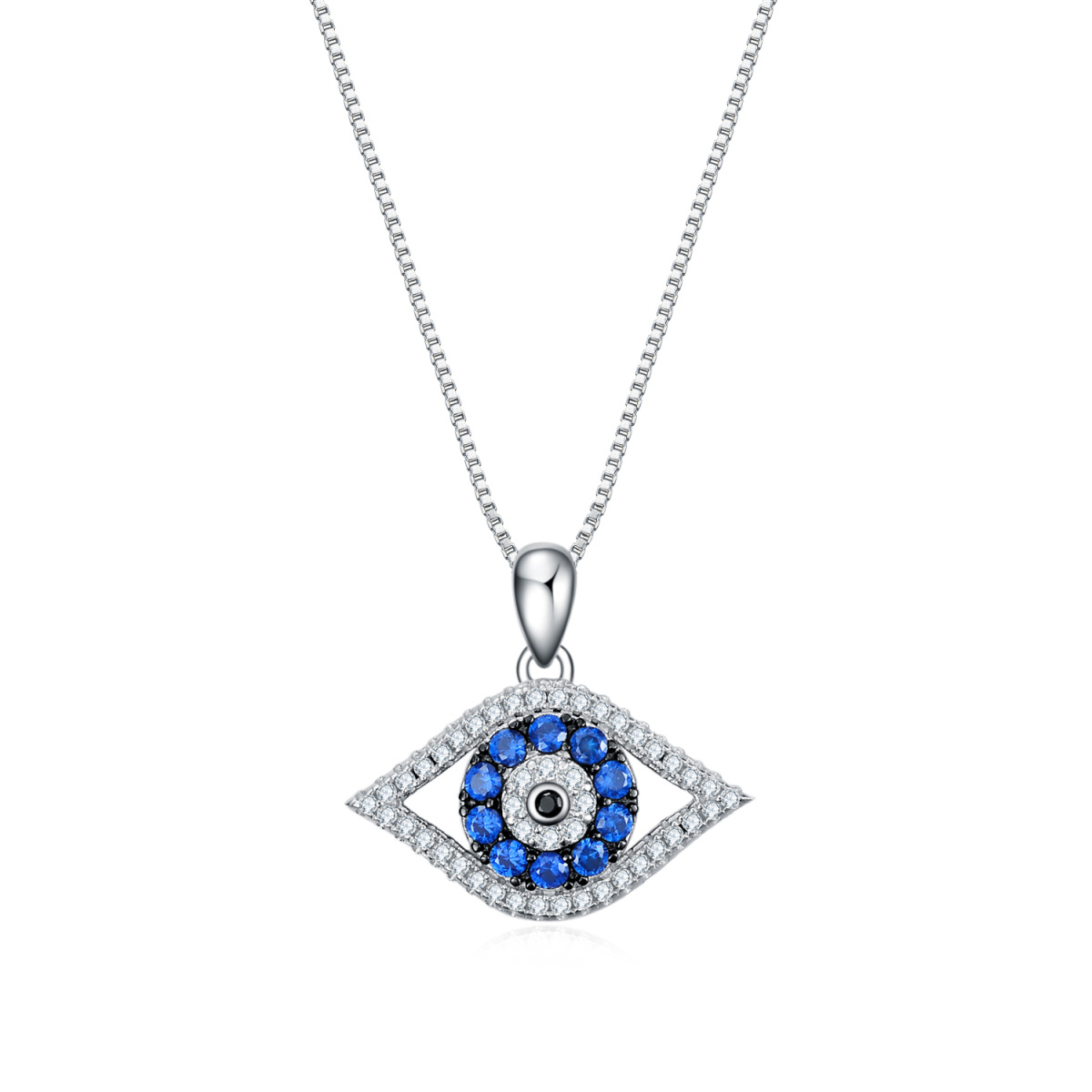 Sterling Silver Cubic Zirconia Evil Eye Pendant Necklace-1