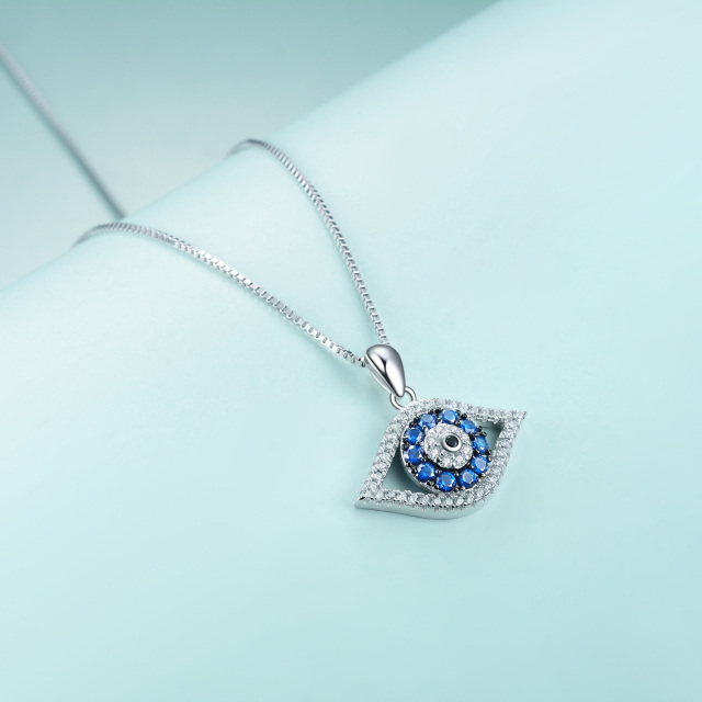 Sterling Silver Cubic Zirconia Evil Eye Pendant Necklace-2