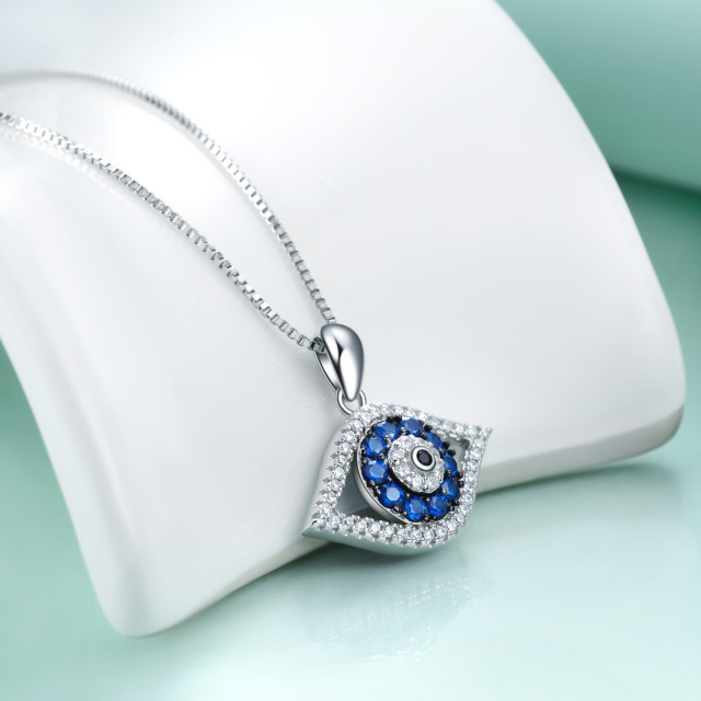 Sterling Silver Cubic Zirconia Evil Eye Pendant Necklace-3