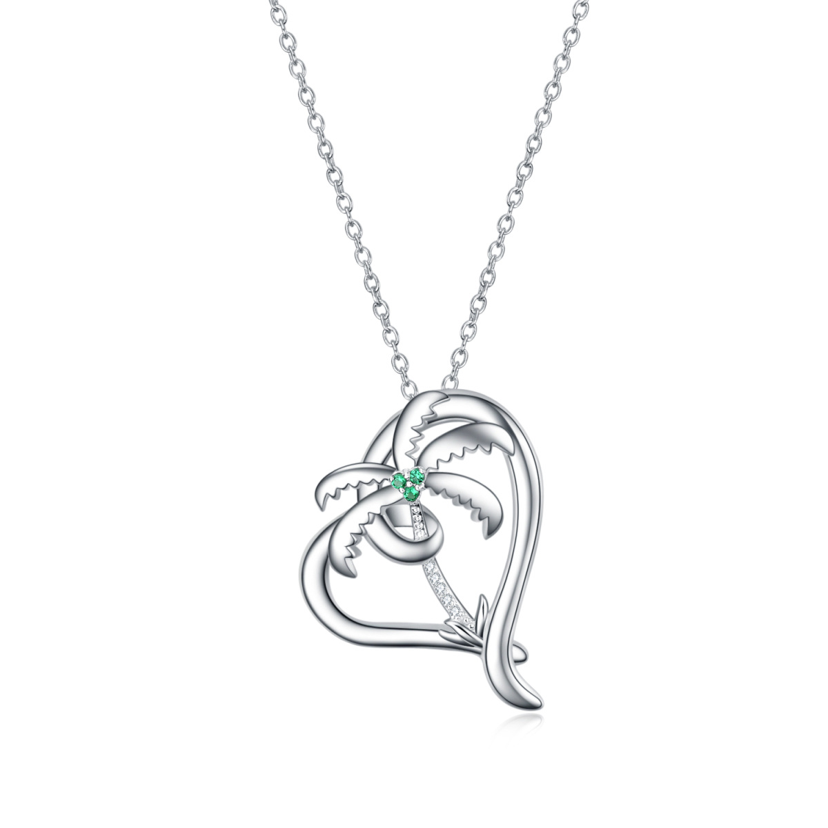 Collier en argent sterling avec pendentif Coconut Tree & Heart en zircon cubique-1