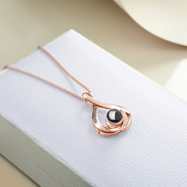 Sterling Silver with Rose Gold Plated Projection Stone Infinite Symbol Pendant Necklace with Engraved Word-3