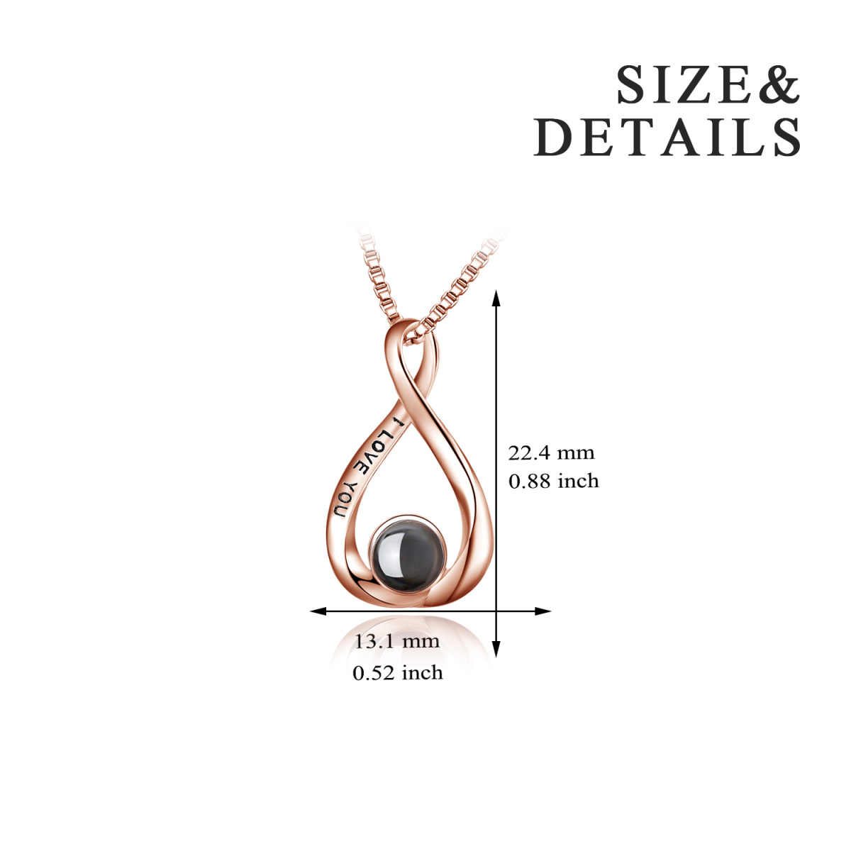 Sterling Silver with Rose Gold Plated Projection Stone Infinite Symbol Pendant Necklace with Engraved Word-6