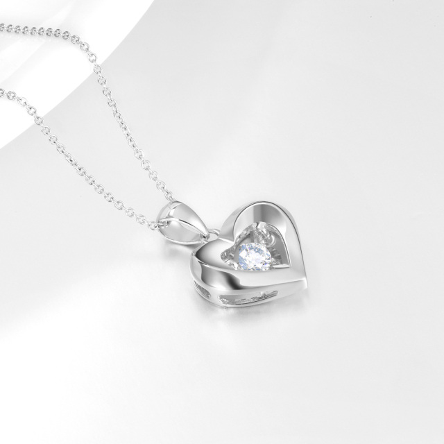 18K White Gold Cubic Zirconia Heart With Heart Pendant Necklace-3